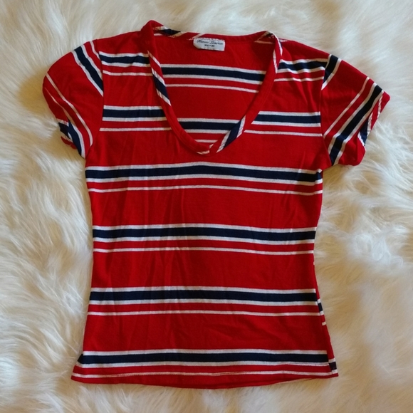 VINTAGE Vneck Striped Stretch Top - Picture 5 of 13